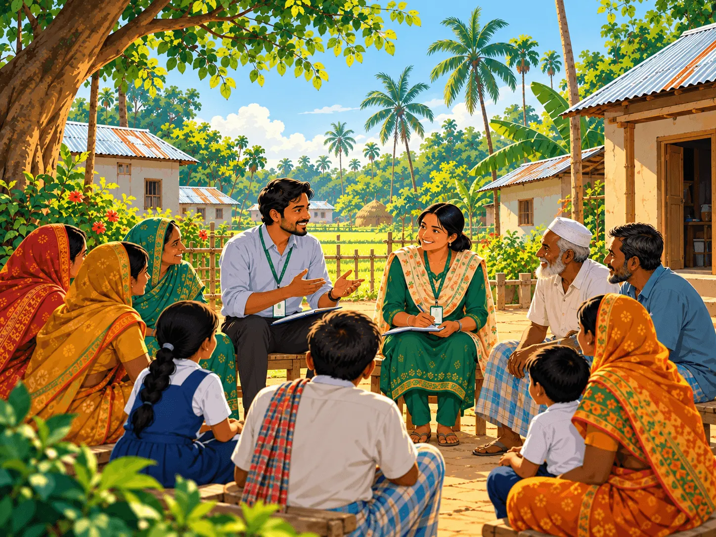Nabodiganta staff talking with community members in a village