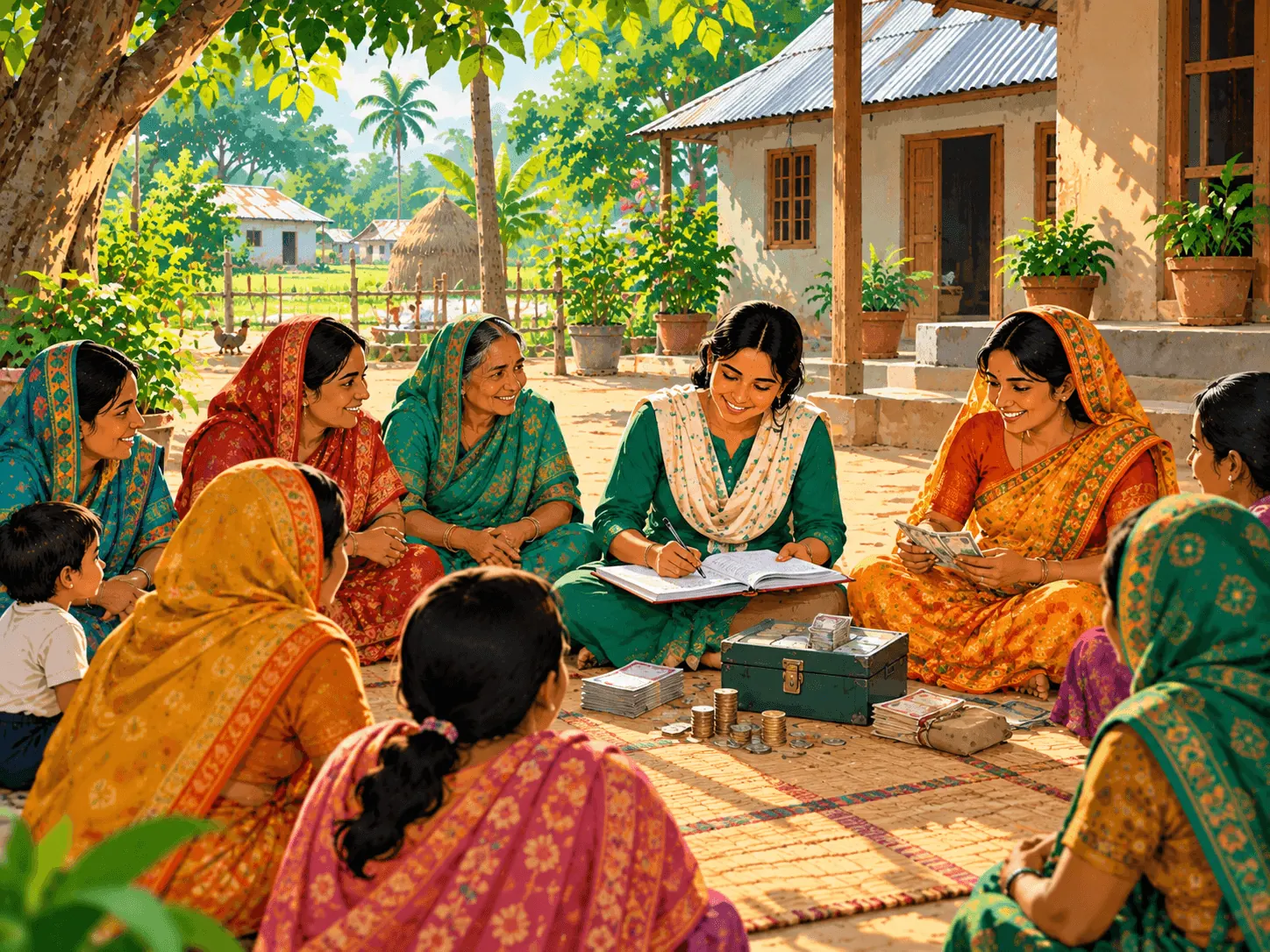 Women's microfinance group holding a weekly meeting