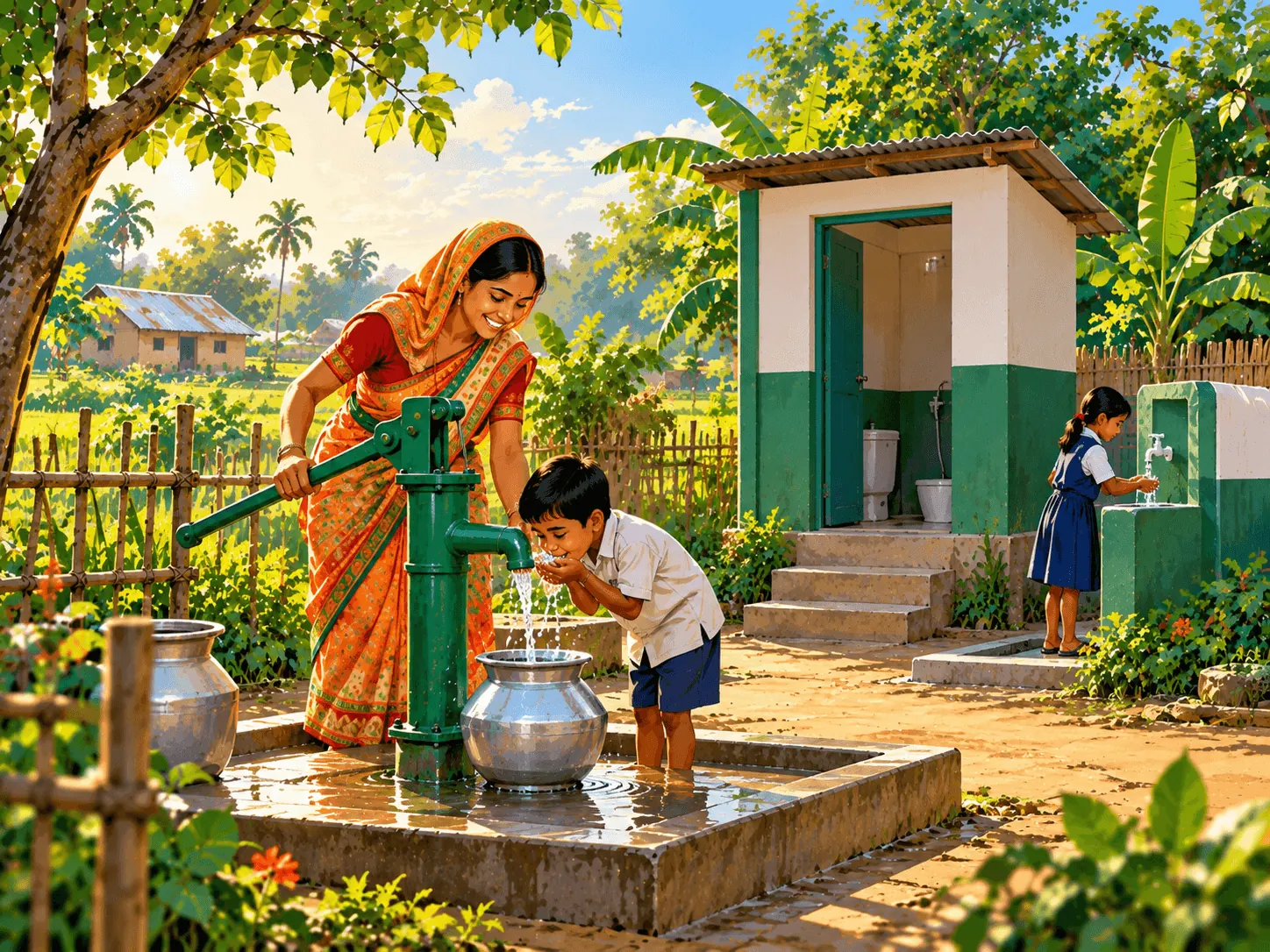 Child drinking from an arsenic-safe tube well