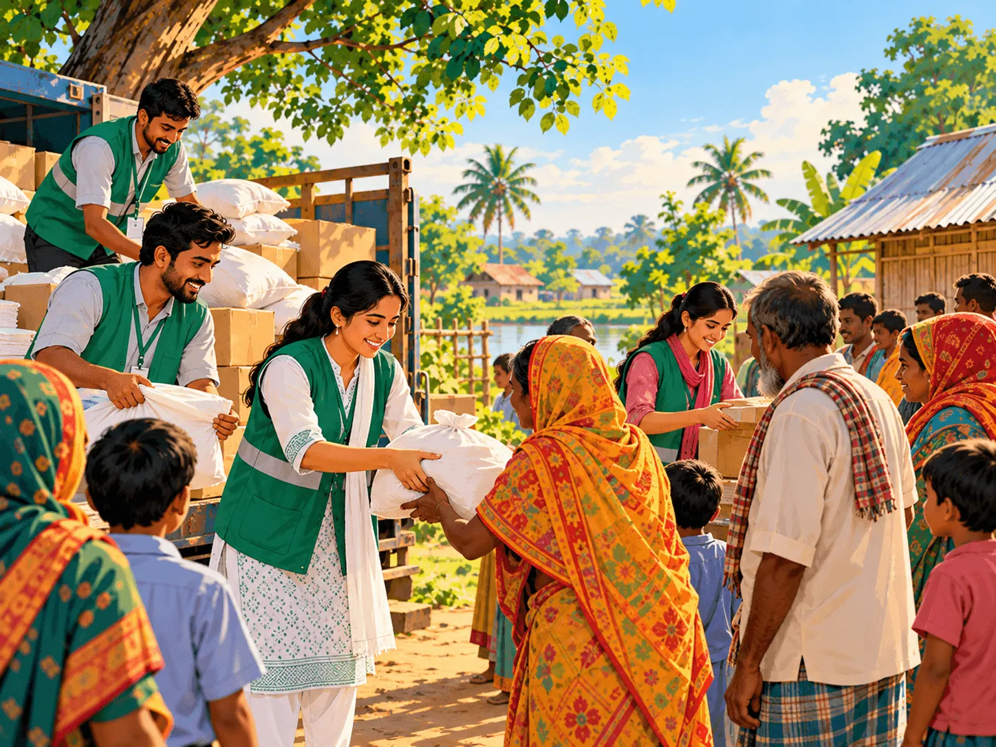 Field volunteers distributing relief